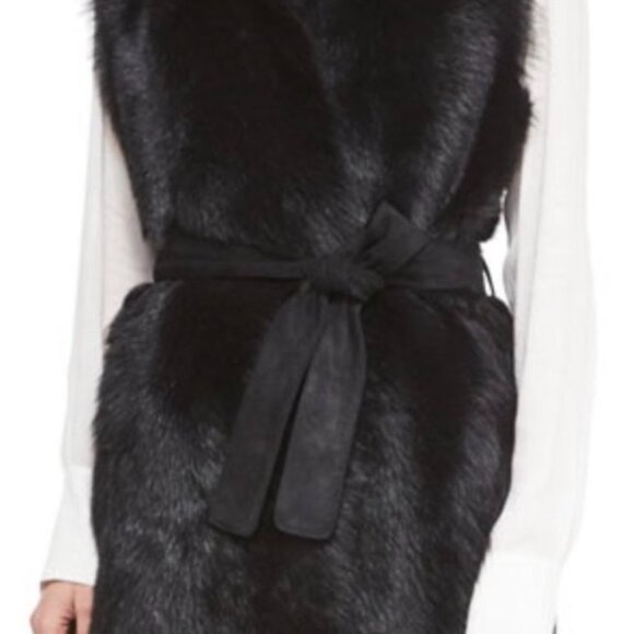 VINCE Toscana Shearling Fur Leather Reversible Black Vest XS size - Picture 2 of 13